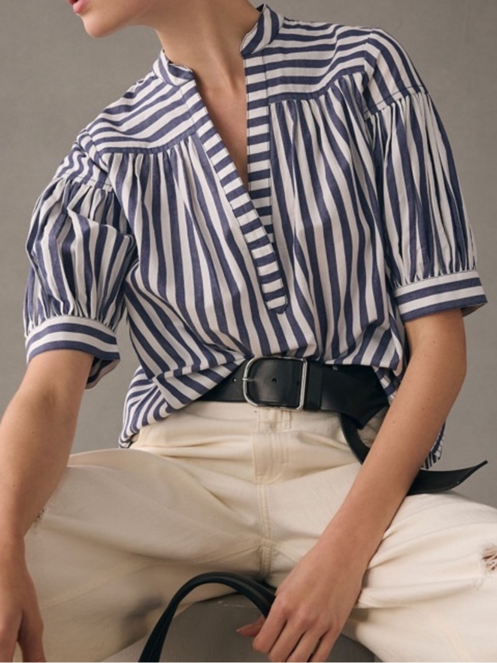 Anthropologie Darcey Popover Swing Top Navy & White Stripe XS